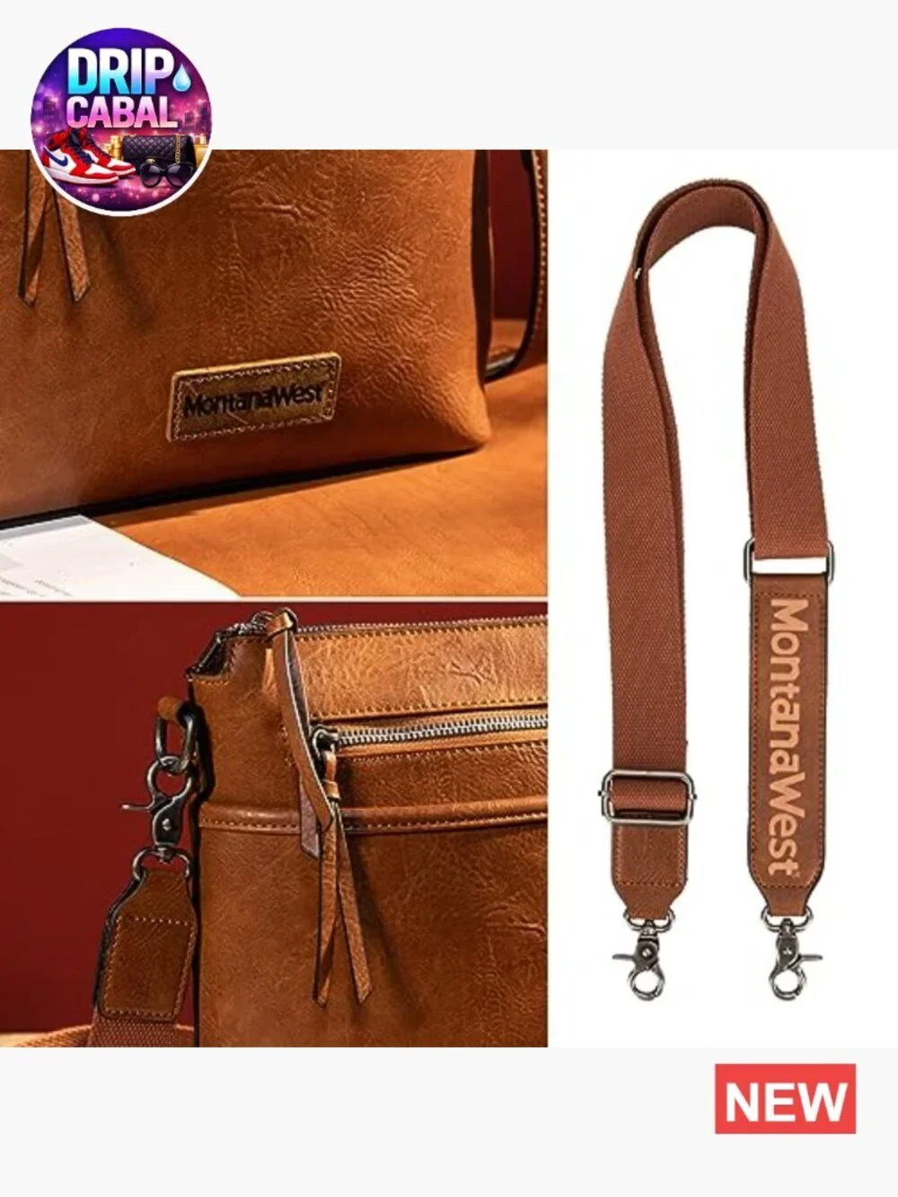 Multipocket Faux Leather Crossbody Bag with Guitar Strap
